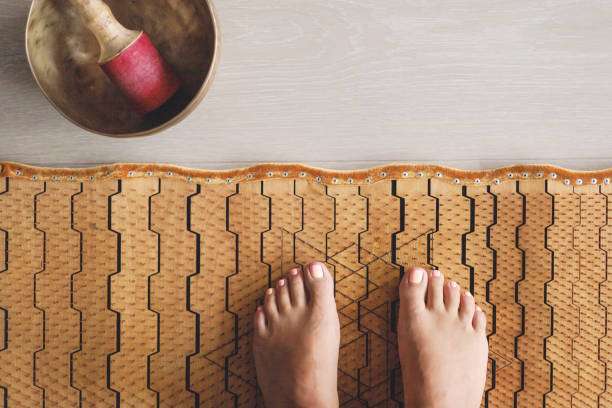 Abstract close-up photograph showcasing a bath mat